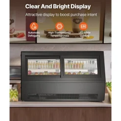 VEVOR Refrigerated Display Case, 7.1 Cu.Ft./190L Countertop Pastry Display Case, 2-Tier Commercial Cake Refrigerator with LED Lighting, TURBO Cooling, Frost-Free Air-Cooling, for Bakery, Dessert Shop