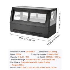 VEVOR Refrigerated Display Case, 7.1 Cu.Ft./190L Countertop Pastry Display Case, 2-Tier Commercial Cake Refrigerator with LED Lighting, TURBO Cooling, Frost-Free Air-Cooling, for Bakery, Dessert Shop