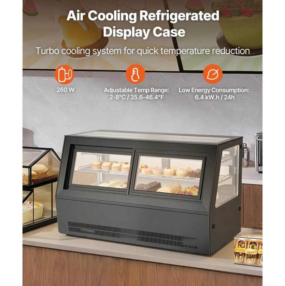 VEVOR Refrigerated Display Case, 7.1 Cu.Ft./190L Countertop Pastry Display Case, 2-Tier Commercial Cake Refrigerator with LED Lighting, TURBO Cooling, Frost-Free Air-Cooling, for Bakery, Dessert Shop