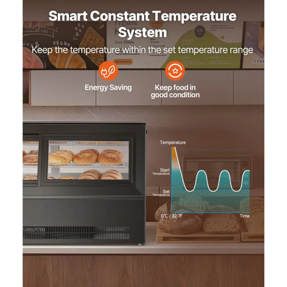 VEVOR Refrigerated Display Case, 7.1 Cu.Ft./190L Countertop Pastry Display Case, 2-Tier Commercial Cake Refrigerator with LED Lighting, TURBO Cooling, Frost-Free Air-Cooling, for Bakery, Dessert Shop