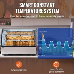 VEVOR Refrigerated Display Case, 5 Cu.Ft./146L Countertop Pastry Display Case, 2-Tier Commercial Display Refrigerator with LED Lighting, TURBO Cooling, Frost-Free Air-Cooling, for Bakery