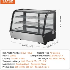 VEVOR Refrigerated Display Case, 9.8 Cu.Ft./278L Large Pastry Display Case, 5-Tier Commercial Cake Refrigerator with LED Lighting, TURBO Cooling, Frost-Free Air-Cooling, for Bakery, Dessert Shop