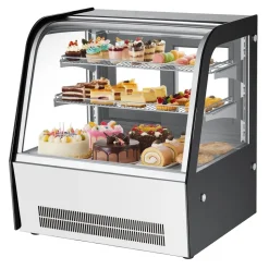 VEVOR Refrigerated Display Case, 4.2 Cu.Ft./105L Countertop Pastry Display Case, 2-Tier Commercial Cake Refrigerator with LED Lighting, TURBO Cooling, Frost-Free Air-Cooling, for Bakery, Dessert Shop