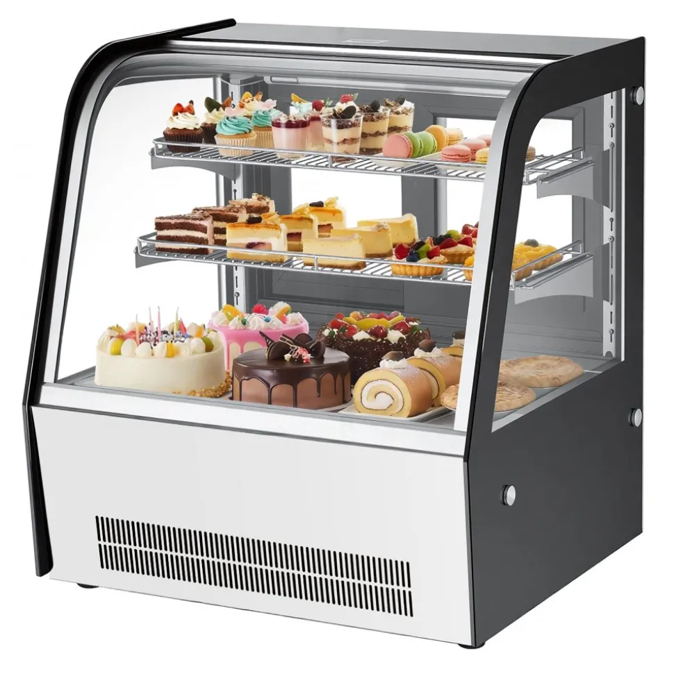 VEVOR Refrigerated Display Case, 4.2 Cu.Ft./105L Countertop Pastry Display Case, 2-Tier Commercial Cake Refrigerator with LED Lighting, TURBO Cooling, Frost-Free Air-Cooling, for Bakery, Dessert Shop