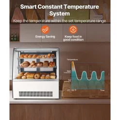 VEVOR Refrigerated Display Case, 4.2 Cu.Ft./105L Countertop Pastry Display Case, 2-Tier Commercial Cake Refrigerator with LED Lighting, TURBO Cooling, Frost-Free Air-Cooling, for Bakery, Dessert Shop