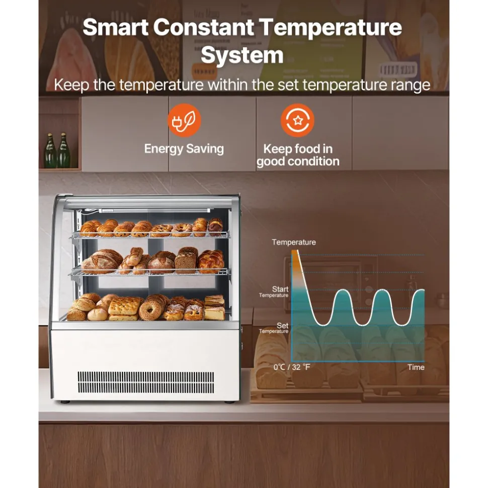 VEVOR Refrigerated Display Case, 4.2 Cu.Ft./105L Countertop Pastry Display Case, 2-Tier Commercial Cake Refrigerator with LED Lighting, TURBO Cooling, Frost-Free Air-Cooling, for Bakery, Dessert Shop