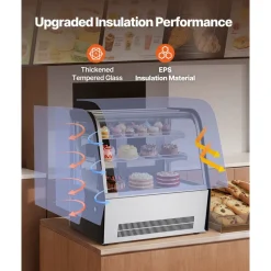 VEVOR Refrigerated Display Case, 4.2 Cu.Ft./105L Countertop Pastry Display Case, 2-Tier Commercial Cake Refrigerator with LED Lighting, TURBO Cooling, Frost-Free Air-Cooling, for Bakery, Dessert Shop