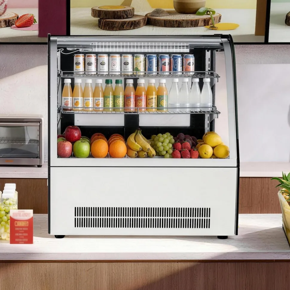 VEVOR Refrigerated Display Case, 4.2 Cu.Ft./105L Countertop Pastry Display Case, 2-Tier Commercial Cake Refrigerator with LED Lighting, TURBO Cooling, Frost-Free Air-Cooling, for Bakery, Dessert Shop