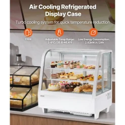 VEVOR Refrigerated Display Case, 3.5 Cu.Ft./100L Countertop Pastry Display Case, 2-Tier Commercial Cake Refrigerator with LED Lighting, TURBO Cooling, Frost-Free Air-Cooling, for Bakery, Dessert Shop