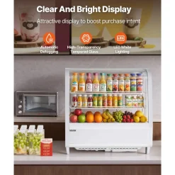 VEVOR Refrigerated Display Case, 3.5 Cu.Ft./100L Countertop Pastry Display Case, 2-Tier Commercial Cake Refrigerator with LED Lighting, TURBO Cooling, Frost-Free Air-Cooling, for Bakery, Dessert Shop