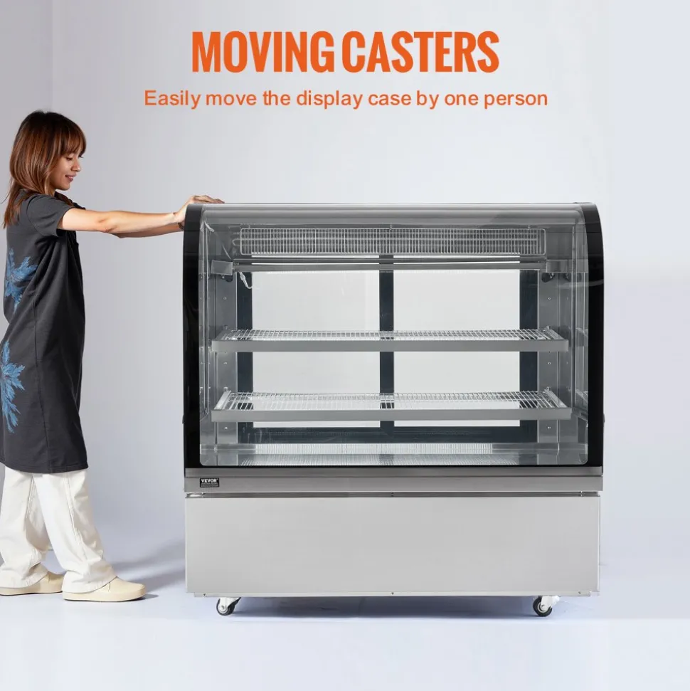 VEVOR Refrigerated Display Case, 18 Cu.Ft./505L Large Pastry Display Case, 2-Tier Commercial Display Refrigerator with LED Lighting, Downdraft Cooling, Movable with Casters, for Bakery