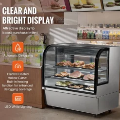 VEVOR Refrigerated Display Case, 18 Cu.Ft./505L Large Pastry Display Case, 2-Tier Commercial Display Refrigerator with LED Lighting, Downdraft Cooling, Movable with Casters, for Bakery
