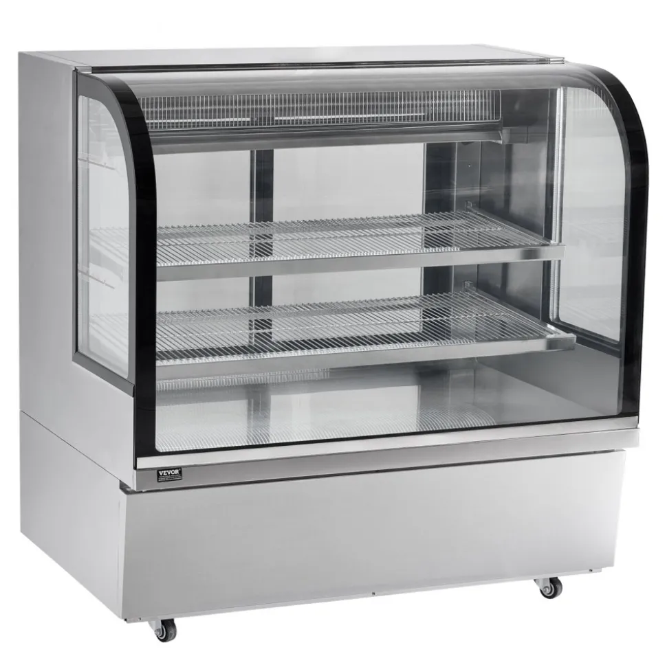 VEVOR Refrigerated Display Case, 18 Cu.Ft./505L Large Pastry Display Case, 2-Tier Commercial Display Refrigerator with LED Lighting, Downdraft Cooling, Movable with Casters, for Bakery