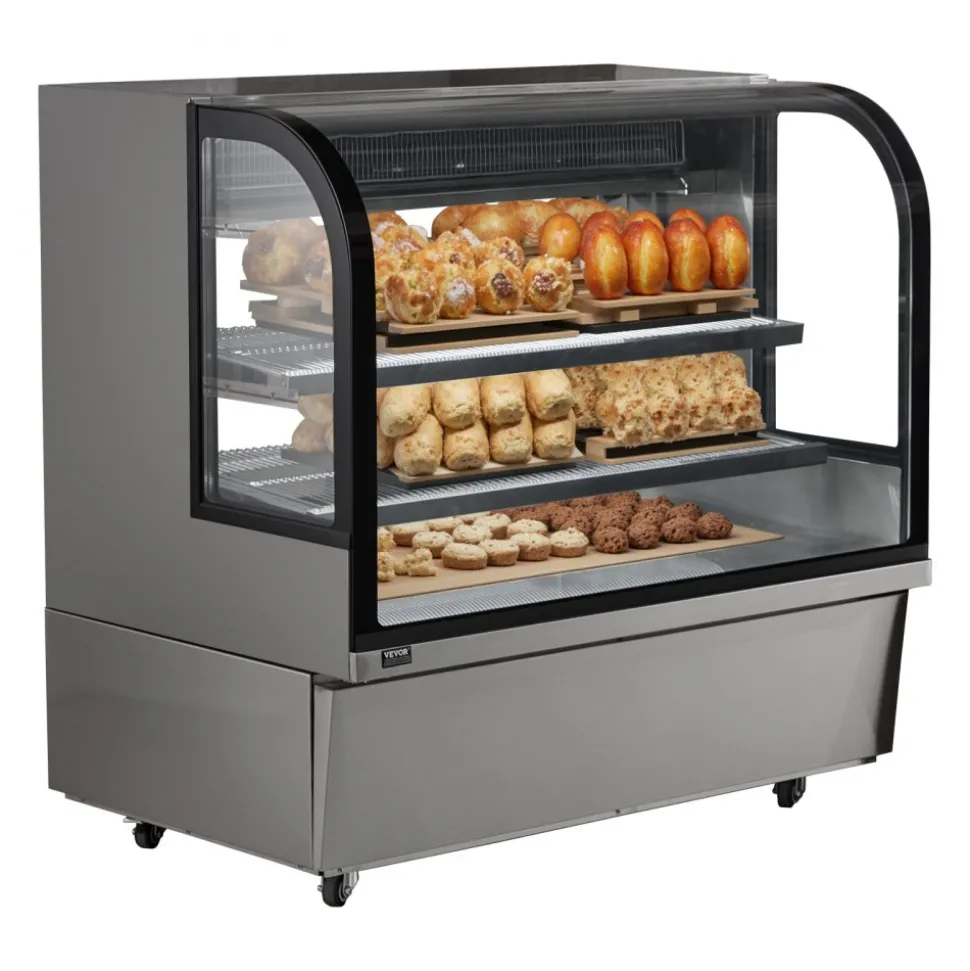 VEVOR Refrigerated Display Case, 18 Cu.Ft./505L Large Pastry Display Case, 2-Tier Commercial Display Refrigerator with LED Lighting, Downdraft Cooling, Movable with Casters, for Bakery