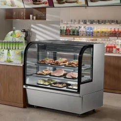 VEVOR Refrigerated Display Case, 18 Cu.Ft./505L Large Pastry Display Case, 2-Tier Commercial Display Refrigerator with LED Lighting, Downdraft Cooling, Movable with Casters, for Bakery