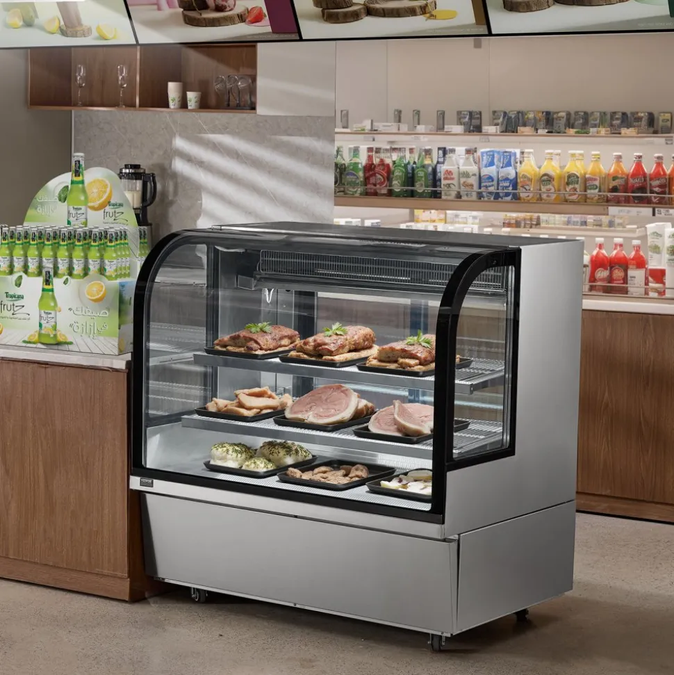 VEVOR Refrigerated Display Case, 18 Cu.Ft./505L Large Pastry Display Case, 2-Tier Commercial Display Refrigerator with LED Lighting, Downdraft Cooling, Movable with Casters, for Bakery