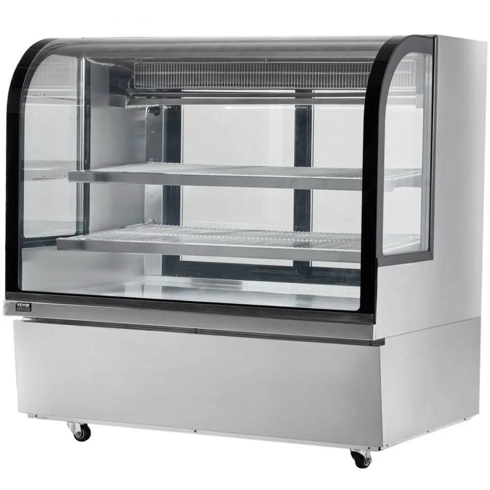 VEVOR Refrigerated Display Case, 18 Cu.Ft./505L Large Pastry Display Case, 2-Tier Commercial Display Refrigerator with LED Lighting, Downdraft Cooling, Movable with Casters, for Bakery