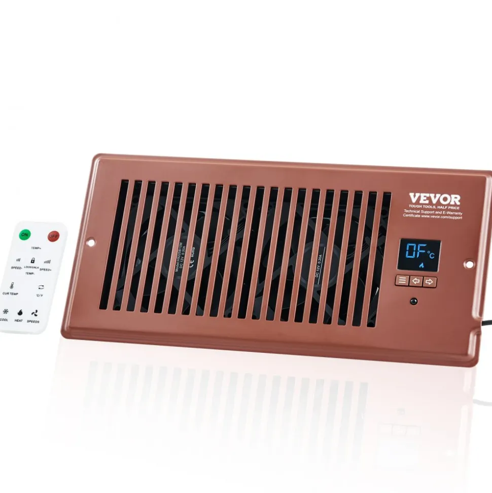 VEVOR Register Booster Fan, Quiet Vent Booster Fan Fits 4” x 10” Register Holes, with Remote Control and Thermostat Control, Adjustable Speed for Heating Cooling Smart Vent, Brown