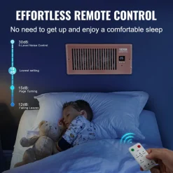 VEVOR Register Booster Fan, Quiet Vent Booster Fan Fits 4” x 10” Register Holes, with Remote Control and Thermostat Control, Adjustable Speed for Heating Cooling Smart Vent, Brown