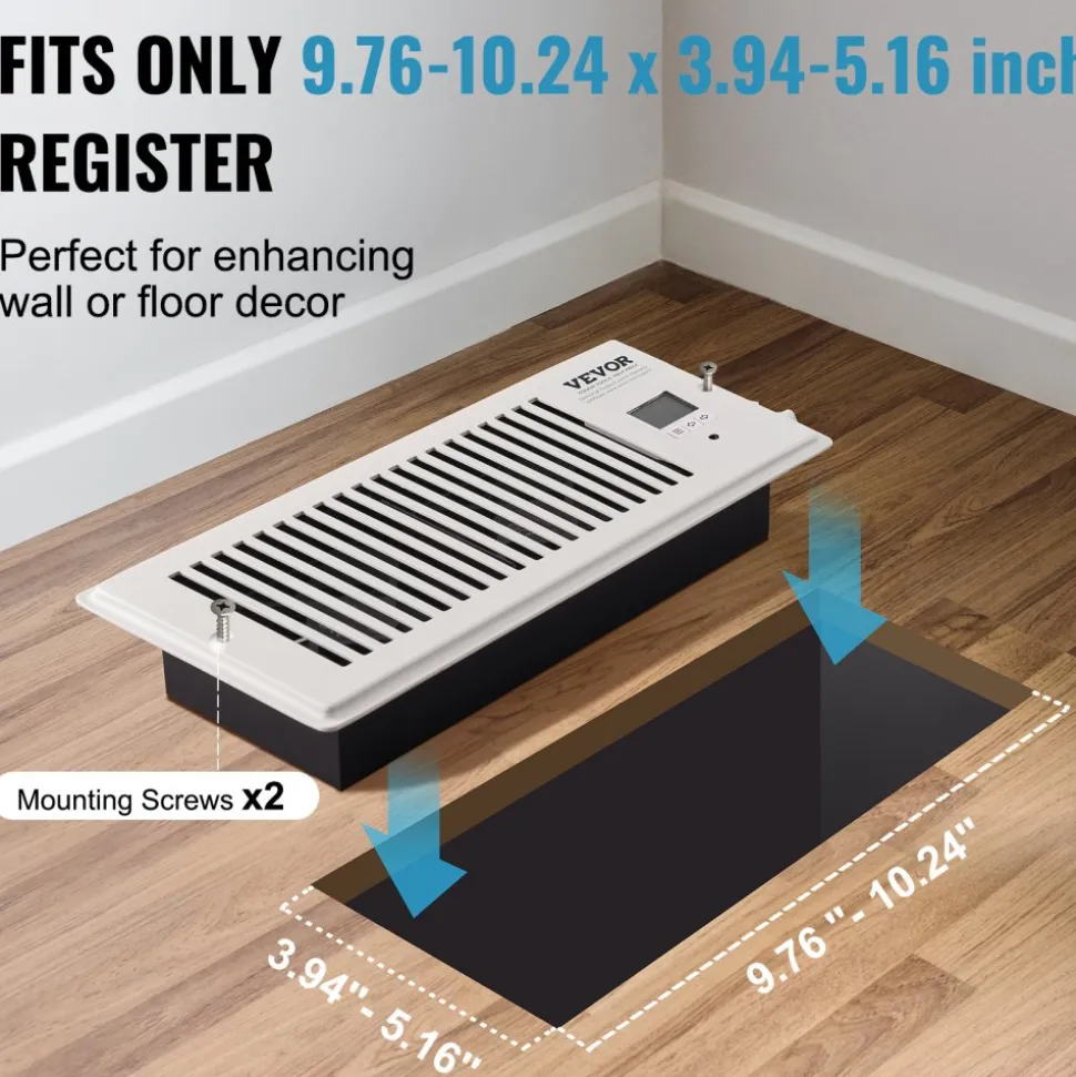 VEVOR Register Booster Fan, Quiet Vent Booster Fan Fits 4” x 10” Register Holes, with Remote Control and Thermostat Control, Adjustable Speed for Heating Cooling Smart Vent, White
