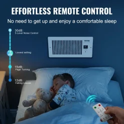 VEVOR Register Booster Fan, Quiet Vent Booster Fan Fits 4” x 10” Register Holes, with Remote Control and Thermostat Control, Adjustable Speed for Heating Cooling Smart Vent, White
