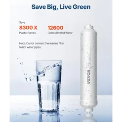 VEVOR Remineralization Filter, 1100 Gallons Remineralization Water Filter Replacement, 1/4" Quick Connect Mineral Filter, Restore Essential Minerals for Water Purifier, Under Sink Water Filter System