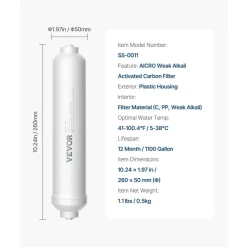 VEVOR Remineralization Filter, 1100 Gallons Remineralization Water Filter Replacement, 1/4