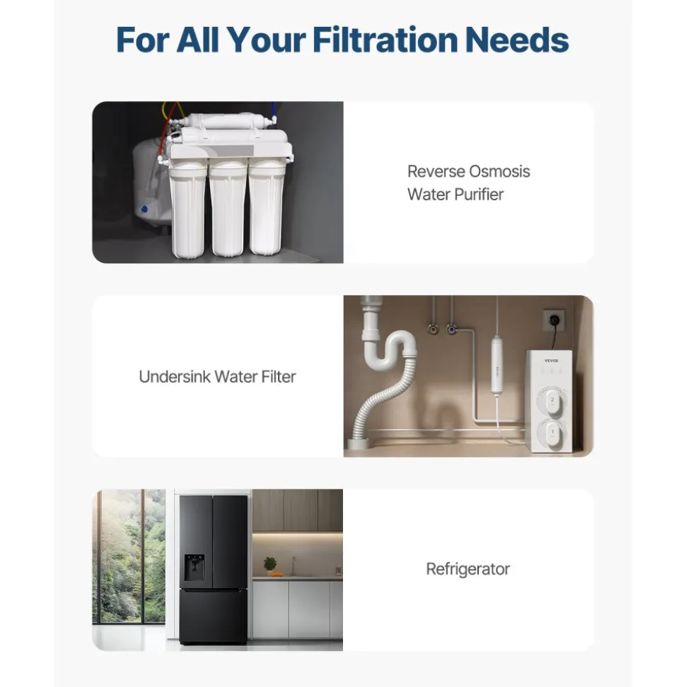 VEVOR Remineralization Filter, 1100 Gallons Remineralization Water Filter Replacement, 1/4" Quick Connect Mineral Filter, Restore Essential Minerals for Water Purifier, Under Sink Water Filter System