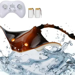 VEVOR Remote Control Manta Ray Toy, 2.4GHz High Simulation Robot Manta Ray with Light, 2 Rechargeable Batteries, for Pool, Bathtub or Lake, Swimming RC Boat Toy for 6+ Year Old Boys and Girls Gift