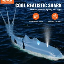 VEVOR Remote Control Shark Toy, 2.4GHz High Simulation Shark RC Boat for Swimming Pool Bathroom, Electric RC Shark Fish Toy with 2 Batteries, Light & Spray Water Function for 6+ Year Old Boys & Girls