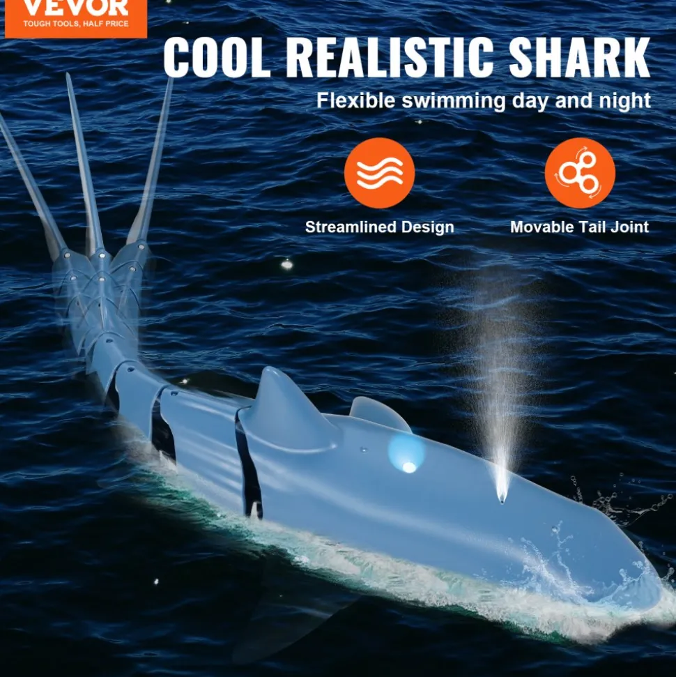 VEVOR Remote Control Shark Toy, 2.4GHz High Simulation Shark RC Boat for Swimming Pool Bathroom, Electric RC Shark Fish Toy with 2 Batteries, Light & Spray Water Function for 6+ Year Old Boys & Girls
