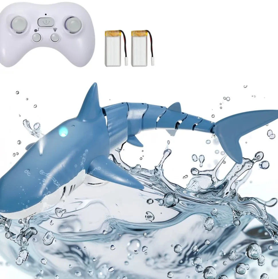VEVOR Remote Control Shark Toy, 2.4GHz High Simulation Shark RC Boat for Swimming Pool Bathroom, Electric RC Shark Fish Toy with 2 Batteries, Light & Spray Water Function for 6+ Year Old Boys & Girls