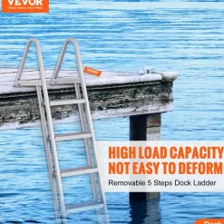 VEVOR Removable Dock Ladder 5 Steps, 350 lbs Load Capacity, Pontoon Boat Ladder with 4'' Wide Step & Nonslip Design for Ship/Lake/Pool/Marine Boarding