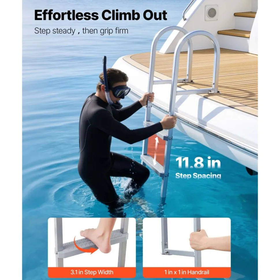 VEVOR Removable Dock Ladder, 4 Steps, Aluminum Alloy Pontoon Boat Swim Ladder, with Non-Slip Wide PP Steps, 500 lbs Weight Capacity, Quick Release Design, for Lake Swimming, Pool, Marine Boarding