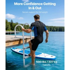 VEVOR Removable Dock Ladder, 4 Steps, Aluminum Alloy Pontoon Boat Swim Ladder, with Non-Slip Wide PP Steps, 500 lbs Weight Capacity, Quick Release Design, for Lake Swimming, Pool, Marine Boarding