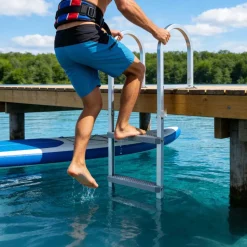 VEVOR Removable Dock Ladder, 4 Steps, Aluminum Alloy Pontoon Boat Swim Ladder, with Non-Slip Wide PP Steps, 500 lbs Weight Capacity, Quick Release Design, for Lake Swimming, Pool, Marine Boarding