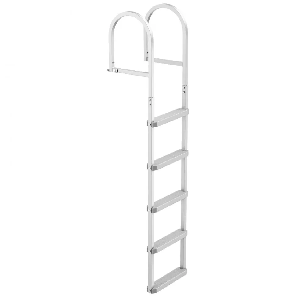VEVOR Removable Dock Ladder, 5 Steps, Aluminum Alloy Pontoon Boat Swim Ladder, with Non-Slip Wide PP Steps, 500 lbs Weight Capacity, Quick Release Design, for Lake Swimming, Pool, Marine Boarding
