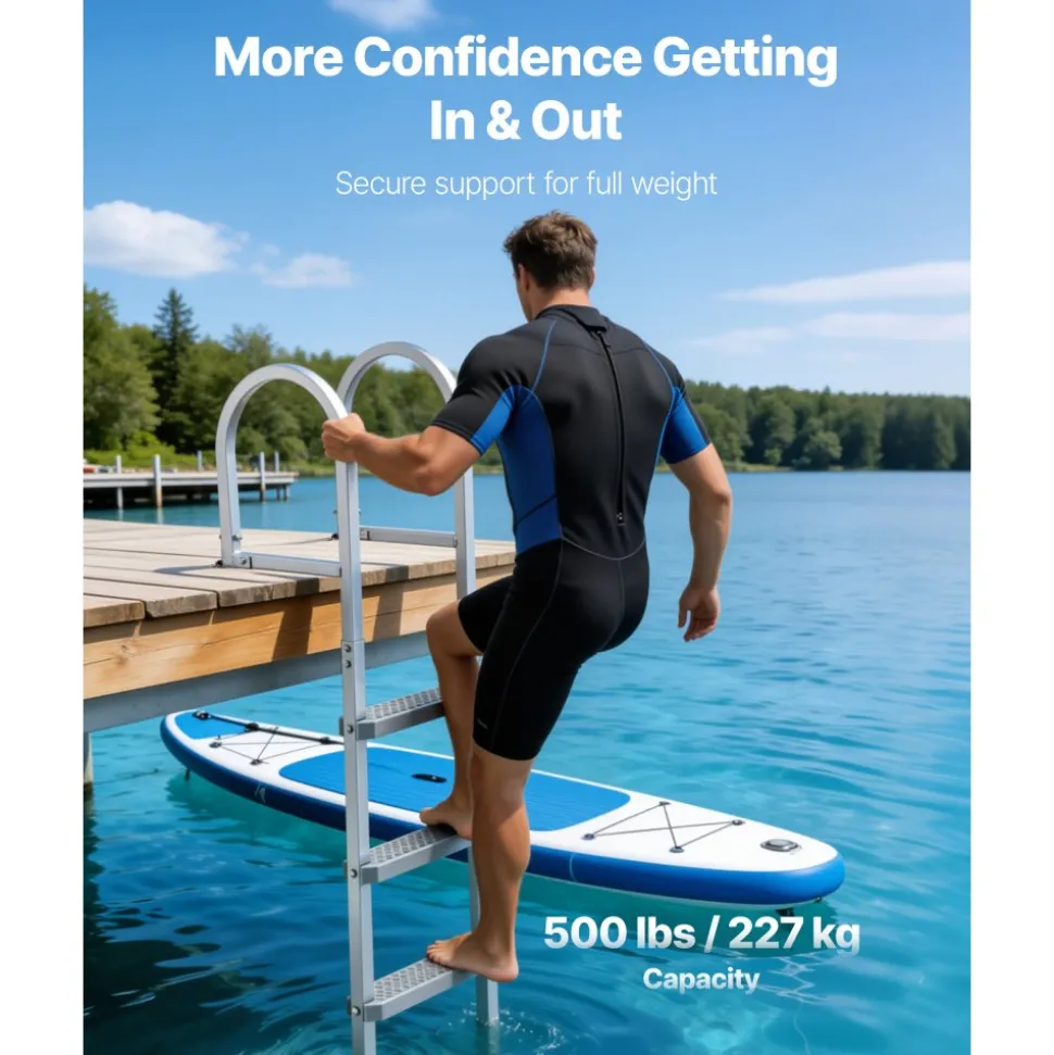 VEVOR Removable Dock Ladder, 5 Steps, Aluminum Alloy Pontoon Boat Swim Ladder, with Non-Slip Wide PP Steps, 500 lbs Weight Capacity, Quick Release Design, for Lake Swimming, Pool, Marine Boarding