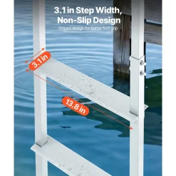 VEVOR Removable Dock Ladder, 4 Steps, Aluminum Alloy Pontoon Boat Swim Ladder, with Non-Slip Wide Steps, 500 lbs Weight Capacity, Quick Release Design, for Lake Swimming, Pool, Boat, Marine Boarding