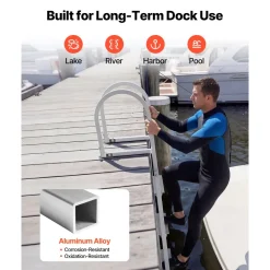 VEVOR Removable Dock Ladder, 4 Steps, Aluminum Alloy Pontoon Boat Swim Ladder, with Non-Slip Wide Steps, 500 lbs Weight Capacity, Quick Release Design, for Lake Swimming, Pool, Boat, Marine Boarding