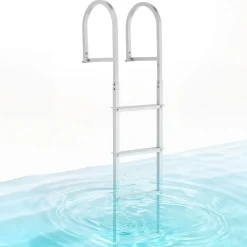 VEVOR Removable Dock Ladder, 4 Steps, Aluminum Alloy Pontoon Boat Swim Ladder, with Non-Slip Wide Steps, 500 lbs Weight Capacity, Quick Release Design, for Lake Swimming, Pool, Boat, Marine Boarding