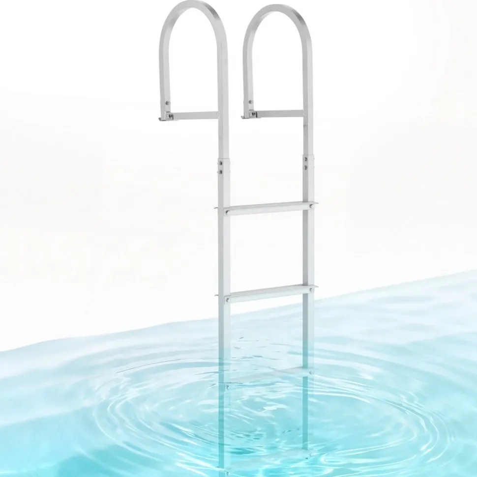 VEVOR Removable Dock Ladder, 4 Steps, Aluminum Alloy Pontoon Boat Swim Ladder, with Non-Slip Wide Steps, 500 lbs Weight Capacity, Quick Release Design, for Lake Swimming, Pool, Boat, Marine Boarding