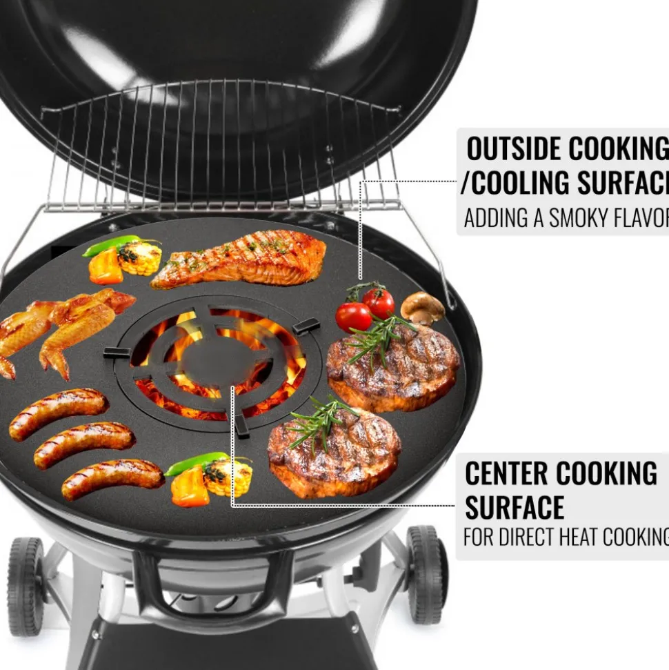 VEVOR 40" Replacement BBQ Grill Griddle Grate, Carbon Steel Griddle Grill with Center Grate, Easy Maintenance Grate Insert For 18 Inch Kettle BBQ, Griddle Grill Attachment for Round Grills, Burgers