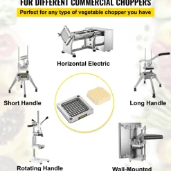 VEVOR Replacement Chopper Blade, 3/8 inch, 3 PCS French Fry Blade Assembly with 6 Extra Knives, Stainless Steel Dicer Parts and Push Block for Cutting Potatoes Carrots Onions Cucumbers Mushrooms