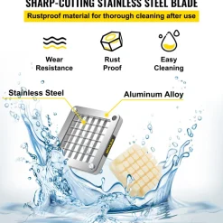 VEVOR Replacement Chopper Blade, 1/2 inch, 3 PCS French Fry Blade Assembly with 6 Extra Knives, Stainless Steel Dicer Parts and Push Block for Cutting Potatoes Carrots Onions Cucumbers Mushrooms