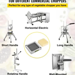 VEVOR Replacement Chopper Blade, 1/4 inch, 3 PCS French Fry Blade Assembly with 6 Extra Knives, Stainless Steel Dicer Parts and Push Block for Cutting Potatoes Carrots Onions Cucumbers Mushrooms