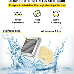 VEVOR Replacement Chopper Blade, 1/4 inch, 3 PCS French Fry Blade Assembly with 6 Extra Knives, Stainless Steel Dicer Parts and Push Block for Cutting Potatoes Carrots Onions Cucumbers Mushrooms