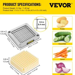 VEVOR Replacement Chopper Blade, 1/4 inch, 3 PCS French Fry Blade Assembly with 6 Extra Knives, Stainless Steel Dicer Parts and Push Block for Cutting Potatoes Carrots Onions Cucumbers Mushrooms