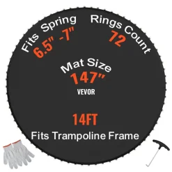 VEVOR Replacement Trampoline Mat, Jumping Mat Fits 14ft Frame, Universal Jumping Mat for 14ft Round Trampoline, Reinforce UV-Resistant Mat with Spring Tool & Durable V-Rings, Fit 6.5