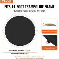 VEVOR Replacement Trampoline Mat, Jumping Mat Fits 14ft Frame, Universal Jumping Mat for 14ft Round Trampoline, Reinforce UV-Resistant Mat with Spring Tool & Durable V-Rings, Fit 6.5